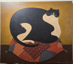Black & White Cat on Pillow Painting by Warren Kimble